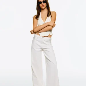 HM White High-Waisted Wide-Leg Jeans