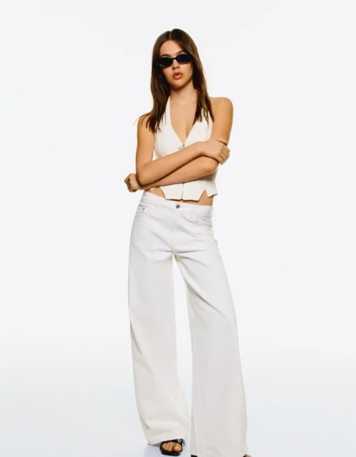 HM White High-Waisted Wide-Leg Jeans