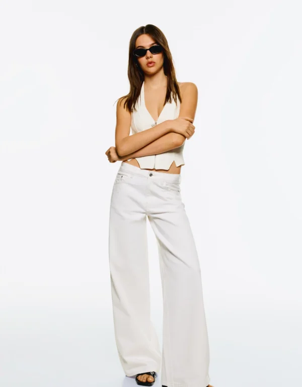 HM White High-Waisted Wide-Leg Jeans